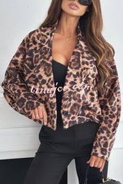 Leopard Print Long Sleeve Short Loose Casual Jacket