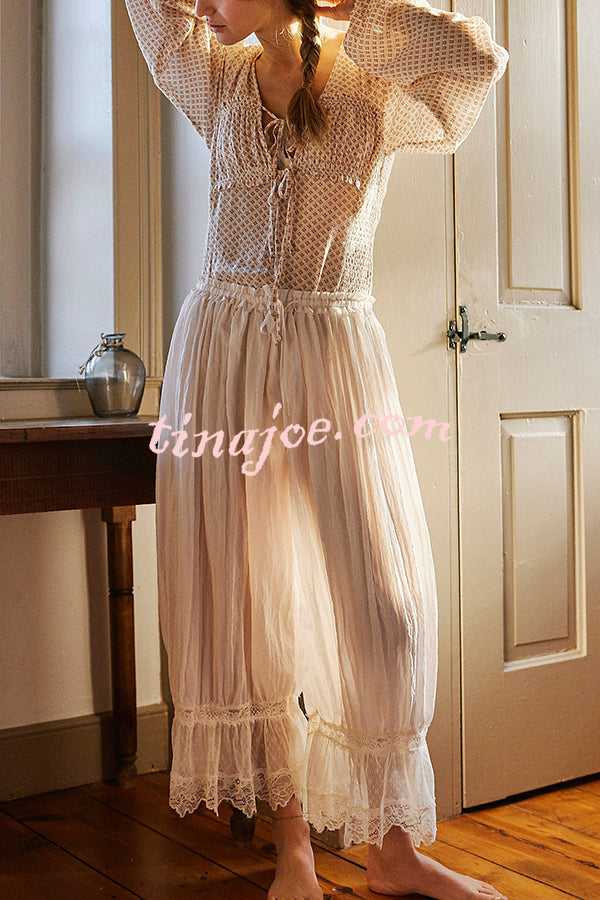 Pastoral Style Elastic Waist Lace Hem Bloomer Pants