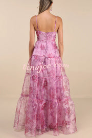 Exclusive Glamour Organza Floral Print Tiered Slip Maxi Dress
