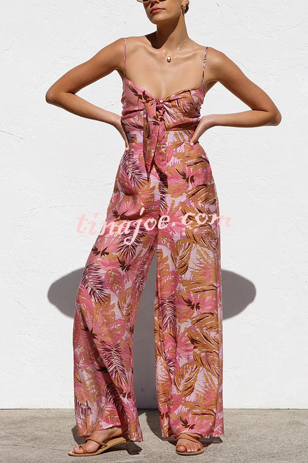 Botanical Print Strappy Resort Style Wide-leg Pants Jumpsuit