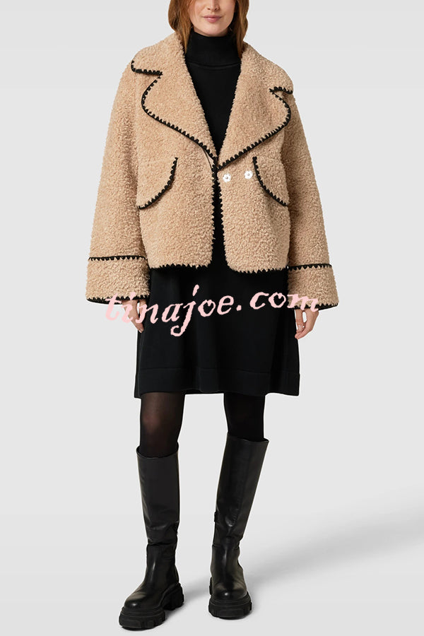 Lamb Wool Casual Lapel Loose Pocket Coat