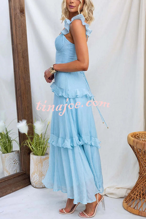 Solid Color Halter Backless Tie Elegant Ruffle Maxi Dress