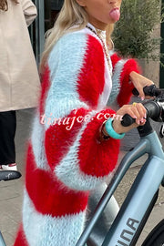 Fashionable Contrast Stripes Lazy Style Loose Long Knitted Cardigan