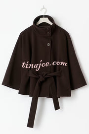 Fashionable Stand Collar Button Waist Tie Loose Cape