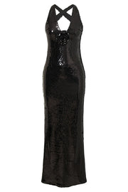 Sicilian Rose Sequin Three-dimensional Floral Sexy Backless Maxi Dress