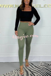 Solid Color High Waist Stretch Slim Fit Pants