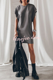 Absolutely Comfortable Cotton Blend Batwing Loose T-shirt Mini Dress