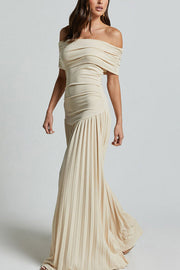 Sexy Off-shoulder Slim Fit Pleated Maxi Dress