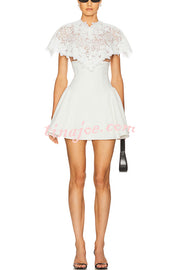 Unforgettable Floral Lace Crop Cape Flare Mini Dress