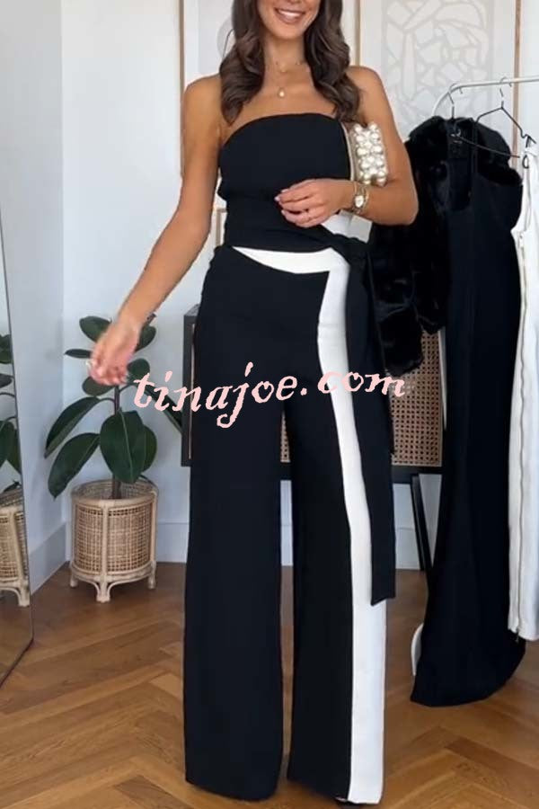 Social Hour Colourblock Tailored Bandeau Tie-up Waist Wide Leg Jumpsuit