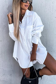 Never Easy Black/White Pocketed Shirt Dress