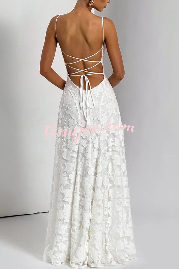 Francis Floral Burnout Jersey Fabric Cowl Neck Back Lace-up Maxi Dress