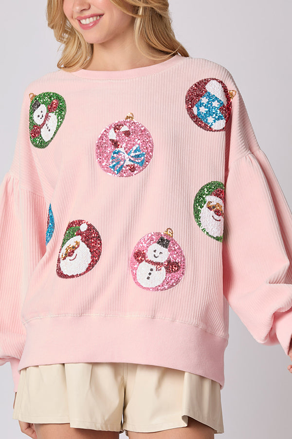 Christmas Egg Sequined Long Sleeve Loose Sweatshirt