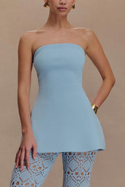 Anette Bandage Knit Strapless Stretch A-line Midi Top