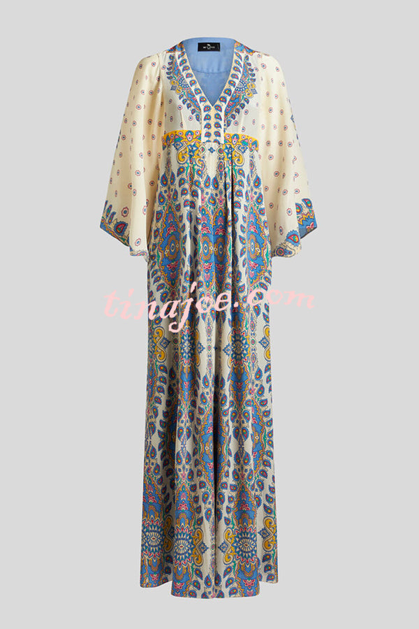 Unique Printed V-Neck Loose Elegant Maxi Dress