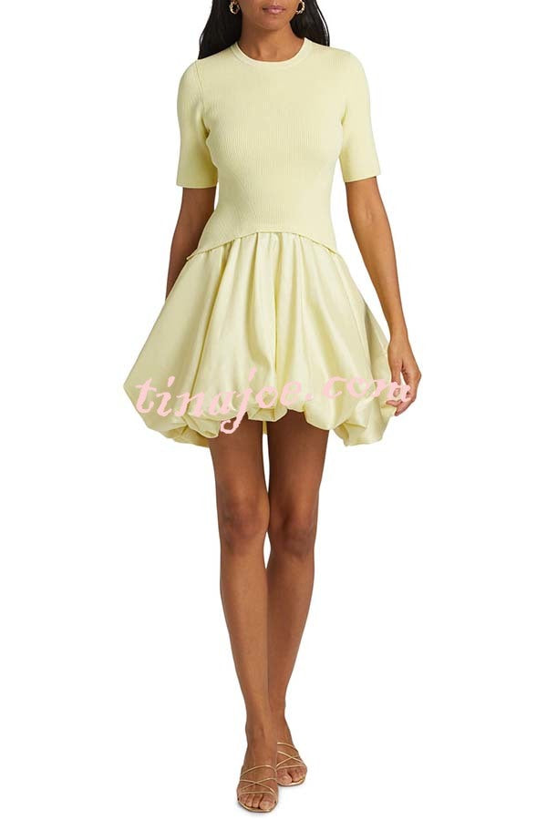 Simply Sweet Knit Ribbed Short Sleeve Bubble Hem Mini Dress