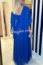 Ready for Holiday Cape Sleeve Tie-up Pleated Maxi Dress