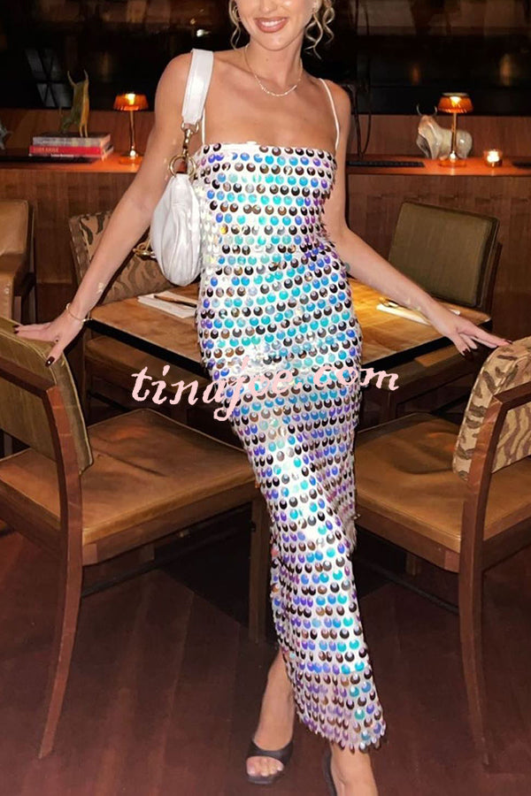 Glamour Glow Sequin Spaghetti Strap Birthday Party Midi Dress