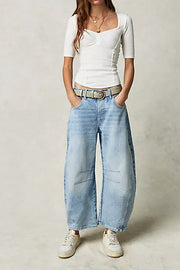 Rina Denim Mid-Rise Pocket Tapered Hem Barrel Jeans