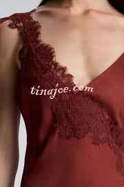Sexy Lace Stitching Suspender V-neck Asymmetrical Maxi Dress
