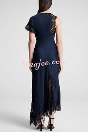 Paris Dream Satin Lace Trim Irregular Design Drape Maxi Dress