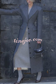 Elegant Lapel Long Sleeve Button High Waist Long Coat