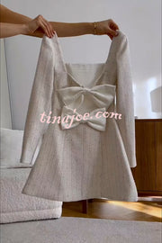 Chic Playful Vibes Tweed Square Neck Open Back Bows Mini Dress