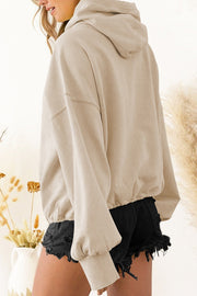 Front Pocket Zip Drawstring Long Sleeve Hoodie