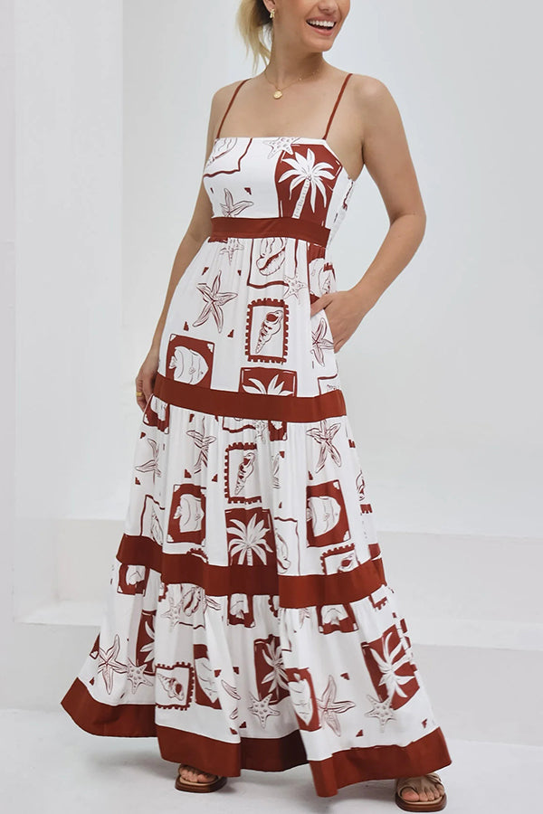 Unique Printed Backless Pocket Casual Patchwork Maxi Dress