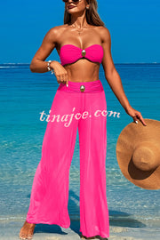 Solid Color Loose Metal Buckle Beach Pants