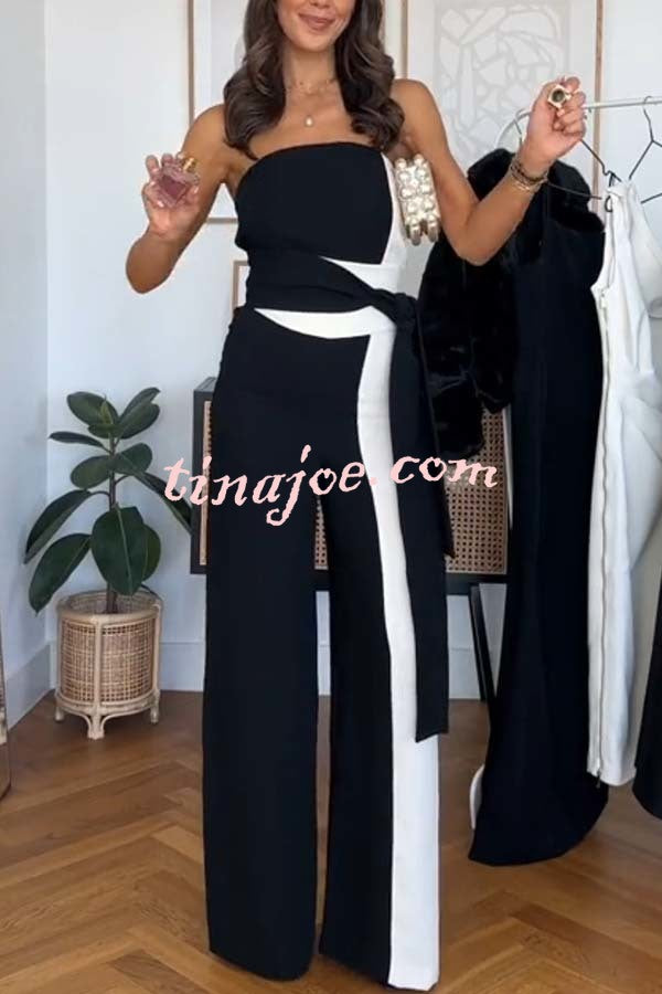 Social Hour Colourblock Tailored Bandeau Tie-up Waist Wide Leg Jumpsuit