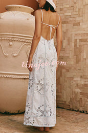 Simona Embroidered Starfish Pattern Backless Tie-up Slip Maxi Dress