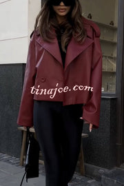 Stylish Lapel Long Sleeve Retro Loose Leather Jacket