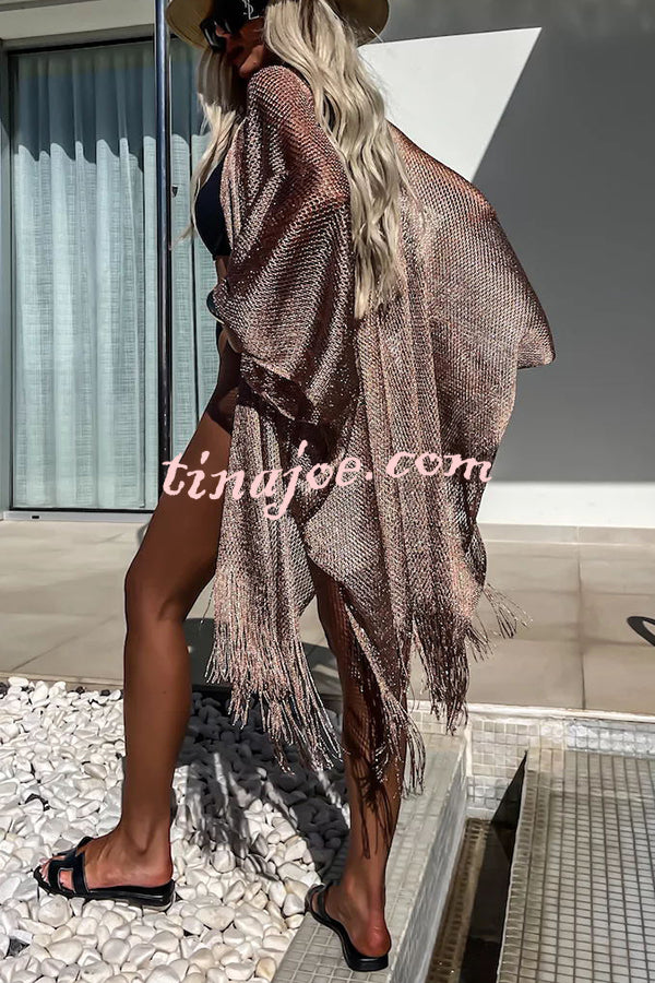 Perfect Look for Vacation Tassle Trim Batwing Sleeve Loose Cover-ups