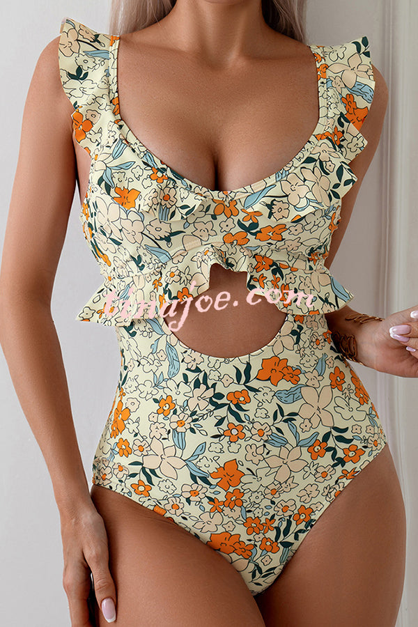 Floral Print Ruffled Stretch One-piece Swimsuit