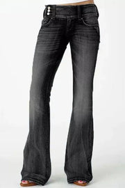 Vintage Side Button Pocket Mid-rise Flared Jeans