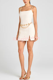 Timeless Exquisite Tweed Fabric Metal Coin Chain Detail Slip Mini Dress