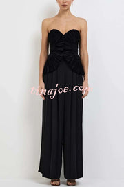Show Exquisiteness Satin Pleated Heart-shaped Off Shoulder Halter Tank