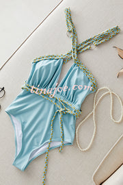 Sexy V-neck Cross-tie Elastic One-piece Swimsuit