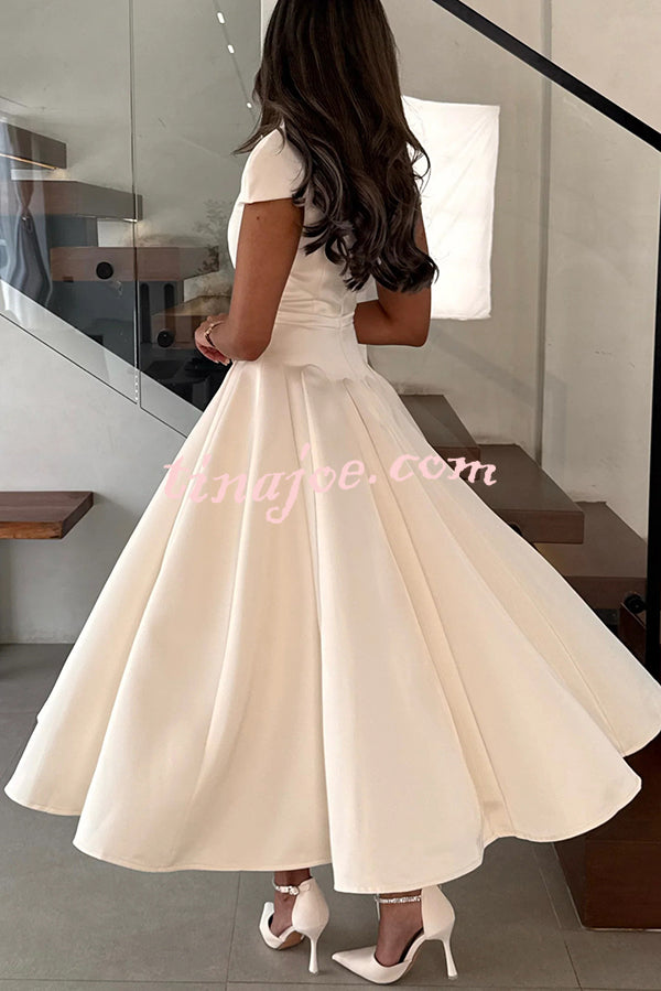 Solid Color V-neck Waist Elegant Full Hem Maxi Dress