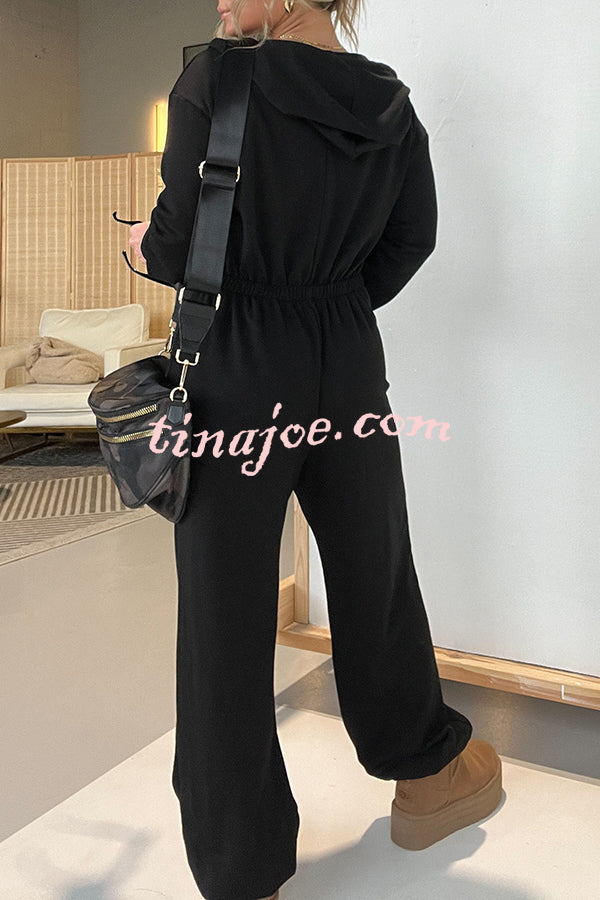 Cozy Days Long Sleeve Pocket Hooded Drawstring Jumpsuit