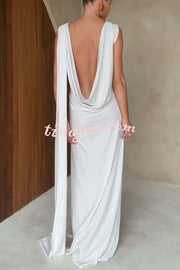 Utterly Perfect Back Drape Cowl Lightweight Slit Stretch Maxi Dress