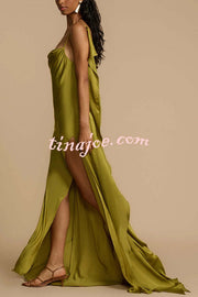 Evening Date Satin Cowl Neck Drape Ruffle Backless Bias Cut Party Maxi Dress