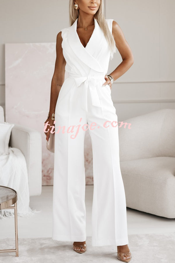 Make Your Entrance Lapel Belt Pocketed Wide Leg Formal Jumpsuit