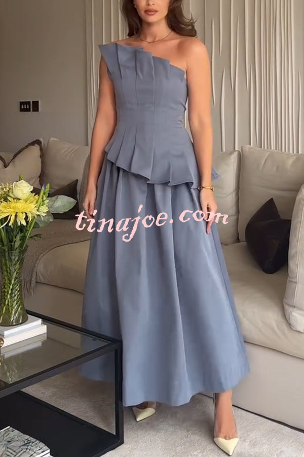 Fashionable Chic Off Shoulder Structured Pleat Corset A-line Midi Dress