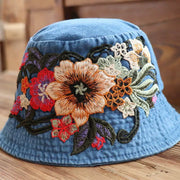 Fashionable Ethnic Style Embroidered Denim Bucket Hat