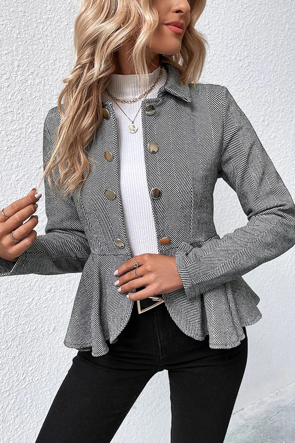 Devon Tweed Lapel Double-breasted Ruffle Hem Slim Blazer