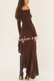 Temperament Off Shoulder Long Sleeve Irregular Hem Stretch Maxi Dress