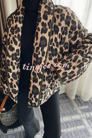 Leopard Print Loose Lapel Pocket Jacket