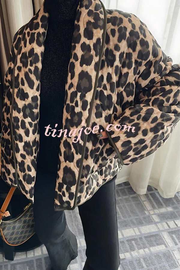 Leopard Print Loose Lapel Pocket Jacket